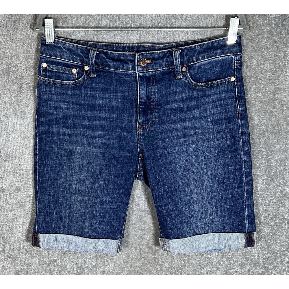 Talbots Flawless Girlfriend Bermuda Jean Shorts Womens Sz 4 Blue Stretch Cuffed